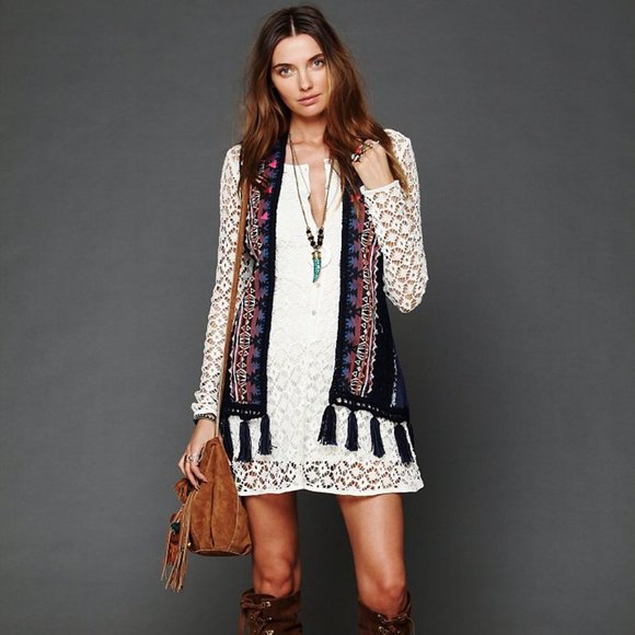 Free People Jackets & Blazers - Free People Embroidery Fringe Boho Festival Vest